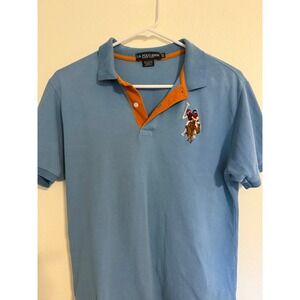 US POLO ASSN Mens Short Sleeve Polo Shirt Blue Orange Trim Logo Size XL